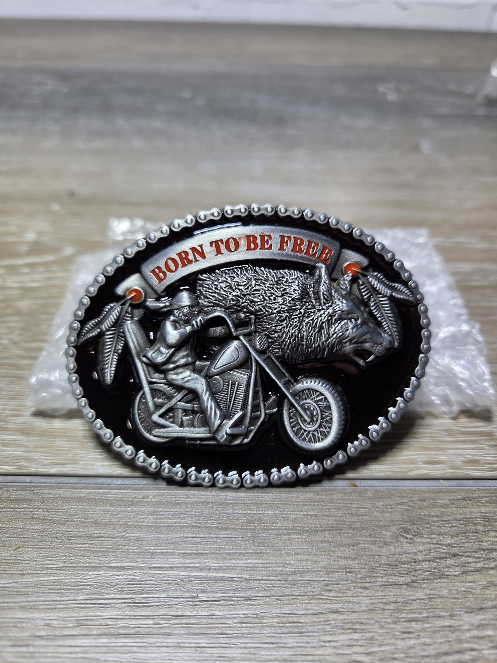 Born to Be Free Motorcycle Wolf Biker Metal Belt Buckle Black Silver